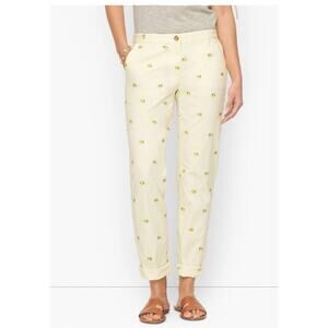 Talbots Relaxed Chinos Lemon Embroidered Pants Size 12 Pastel Yellow Chino Pants